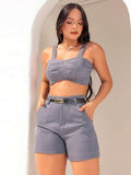 Conjunto Short e Cropped em Alfaiataria